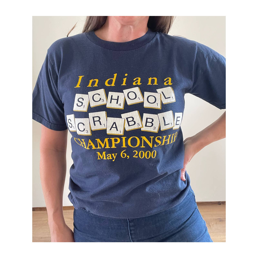 Vintage Y2K Indiana Scrabble Hanes Tee Shirt Small Cotton Spellout Top